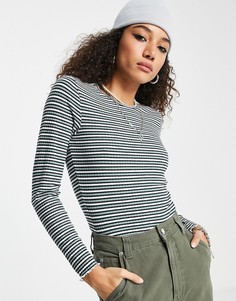 Лонгслив в зеленую полоску с длинными рукавами и волнистым краем Only-Зеленый цвет