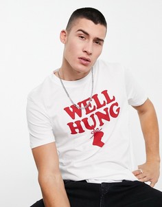 Новогодняя белая футболка с принтом "Well hung" Jack & Jones Originals-Белый