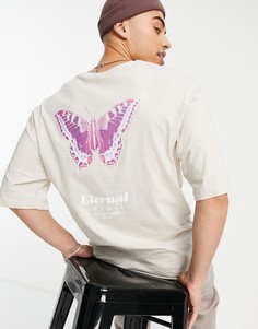 Бежевая футболка в стиле oversized с принтом бабочки на спине Jack & Jones Originals-Светло-бежевый цвет