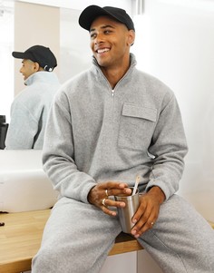 Серый фактурный oversized-свитшот с короткой молнией (от комплекта) Topman