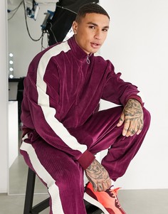 Бордовая велюровая oversized-олимпийка в рубчик с полосками по бокам от комплекта ASOS DESIGN-Красный