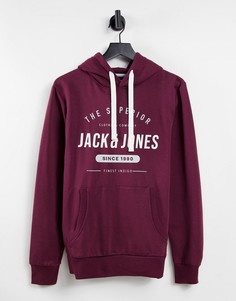 Бордовый худи без застежки с логотипом Jack & Jones-Красный