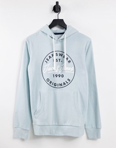 Худи голубого цвета без застежки с логотипом Jack & Jones-Голубой
