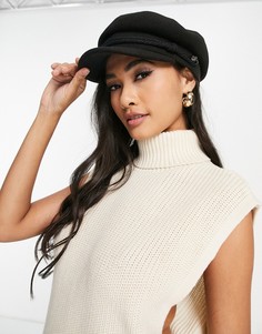 Черная кепка газетчика с высокой тульей и регулятором размера ASOS DESIGN-Черный цвет