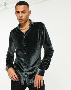 Темно-серая бархатная рубашка узкого кроя ASOS DESIGN-Серый