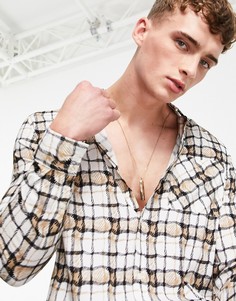 Светло-бежевая рубашка с принтом в клетку Topman-Светло-бежевый цвет