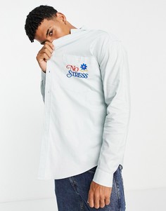 Oversized-рубашка в стиле 90-х с вышивкой на груди ASOS DESIGN-Голубой