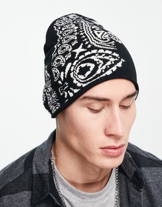 Черная шапка-бини с черепами в стиле банданы ASOS DESIGN-Черный цвет