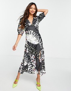 Чайное платье миди с поясом и комбинированным принтом ASOS DESIGN-Разноцветный