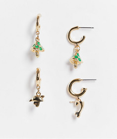 Комплект из 2 серег-колец Monki-Золотистый