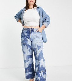 Свободные джинсы в винтажном стиле из органического смесового хлопка с накладками в утилитарном стиле, заниженной талией и принтом тай-дай ASOS DESIGN Curve-Голубой