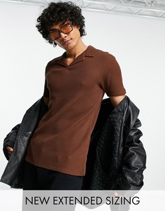 Коричневое поло облегающего кроя с вафельной текстурой и отложным воротником ASOS DESIGN-Коричневый цвет