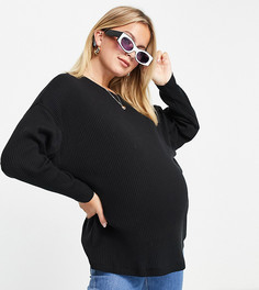Черный топ с рукавами «летучая мышь» из супермягкой ткани в рубчик ASOS DESIGN Maternity-Черный цвет