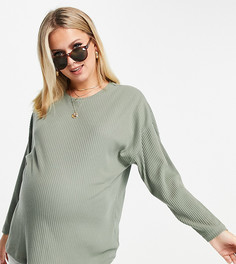 Топ цвета хаки с рукавами «летучая мышь» из супермягкой ткани в рубчик ASOS DESIGN Maternity-Зеленый цвет