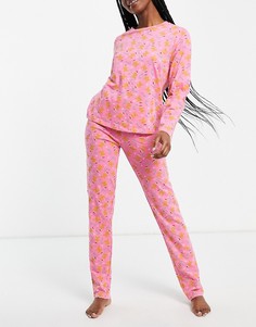 Розовый пижамный комплект с новогодним принтом имбирных пряников Pieces-Розовый цвет