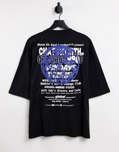Черная oversized-футболка с надписями и принтом на спине ASOS DESIGN-Черный цвет