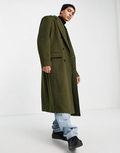 Очень свободное удлиненное oversized-пальто цвета хаки из фактурной смесовой шерсти ASOS DESIGN-Зеленый цвет