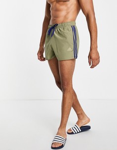 Шорты для плавания цвета хаки с тремя полосками adidas-Зеленый цвет
