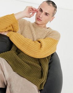 Джемпер в рубчик с круглым вырезом в стиле колор блок ASOS DESIGN-Разноцветный