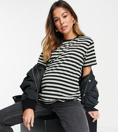 Футболка в полоску черного цвета и цвета хаки ASOS DESIGN Maternity-Разноцветный