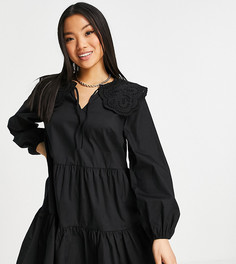 Черное платье мини с вышивкой ришелье на воротнике Miss Selfridge Petite-Черный цвет