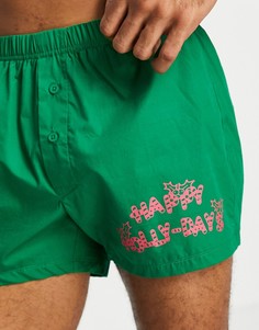 Тканые боксеры с новогодним принтом ASOS DESIGN-Разноцветный