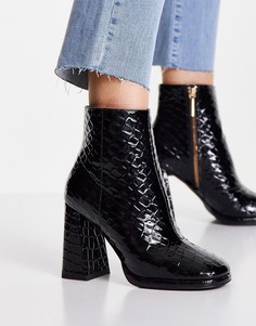 Черные лакированные ботинки под крокодиловую кожу Miss Selfridge Bougie-Черный цвет