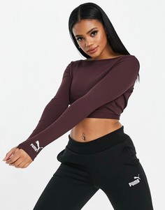 Бордовый кроп-топ в рубчик с длинными рукавами Puma Classics-Красный