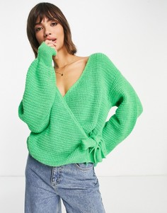 Зеленый джемпер на запахе с фактурной прострочкой ASOS DESIGN-Зеленый цвет