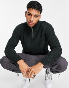 Темно-серый плотный джемпер в рубчик с короткой молнией ASOS DESIGN