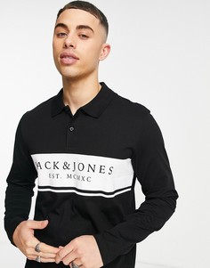 Черная рубашка в стиле регби с длинными рукавами и логотипом Jack & Jones-Черный цвет