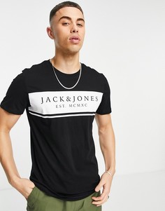 Черная футболка с круглым вырезом и логотипом Jack & Jones-Черный цвет