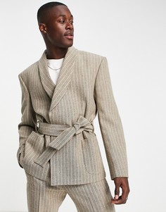 Коричневый пиджак-халат в полоску ASOS DESIGN-Коричневый цвет