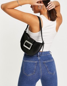 Черная изогнутая сумка на плечо в стиле 90-х с пряжкой ASOS DESIGN-Черный цвет