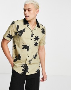 Светло-бежевая рубашка с цветочным принтом Topman-Светло-бежевый цвет