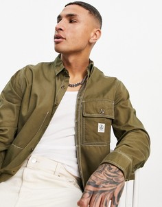 Рубашка в утилитарном стиле цвета хаки с контрастной строчкой Topman-Зеленый цвет