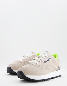 Бежевые кожаные кроссовки с рифленой подошвой Reebok Classic-Коричневый цвет