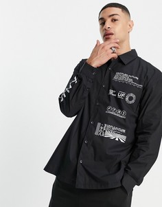 Черная рубашка в утилитарном стиле с текстовым принтом Topman-Черный цвет