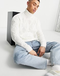 Белый фактурный джемпер с высоким воротом с узором «косы» ASOS DESIGN