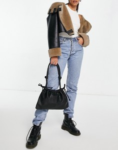 Черная кожаная сумка на плечо со сборками Topshop-Черный цвет
