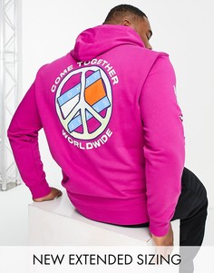 Свободный розовый худи с принтом "World Peace" на рукаве и спине Tommy Jeans Big & Tall-Розовый цвет
