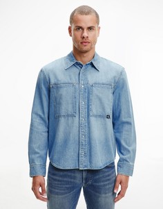 Выбеленная джинсовая рубашка с нагрудными карманами Calvin Klein Jeans-Голубой