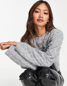 Укороченный серый джемпер с узором «косы» ASOS DESIGN