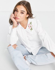 Винтажная блузка с вышивкой на воротнике Glamorous-Белый