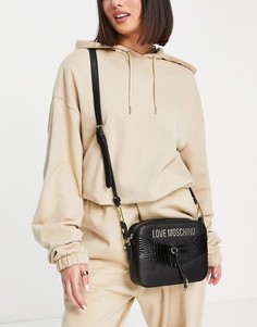 Черная сумка через плечо со вставкой под крокодиловую кожу Love Moschino-Черный цвет
