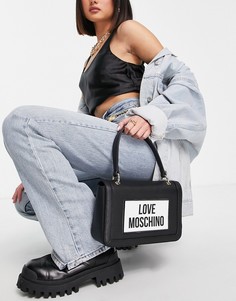 Черная сумка через плечо с большим логотипом и ручкой сверху Love Moschino-Черный цвет