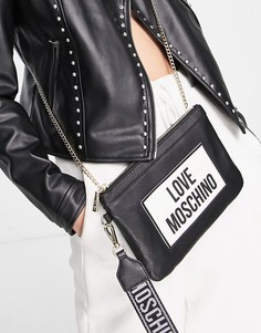 Черная сумка с большим логотипом и ремешком на запястье Love Moschino-Черный цвет
