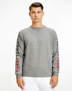 Серый свитшот для дома с принтами на рукавах Tommy Hilfiger
