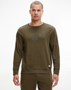 Свитшот для дома с текстовым принтом цвета хаки Tommy Hilfiger-Зеленый цвет