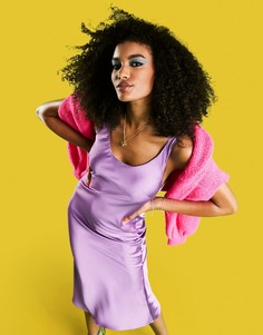 Сиреневое атласное платье-комбинация миди с овальным вырезом ASOS DESIGN-Фиолетовый цвет